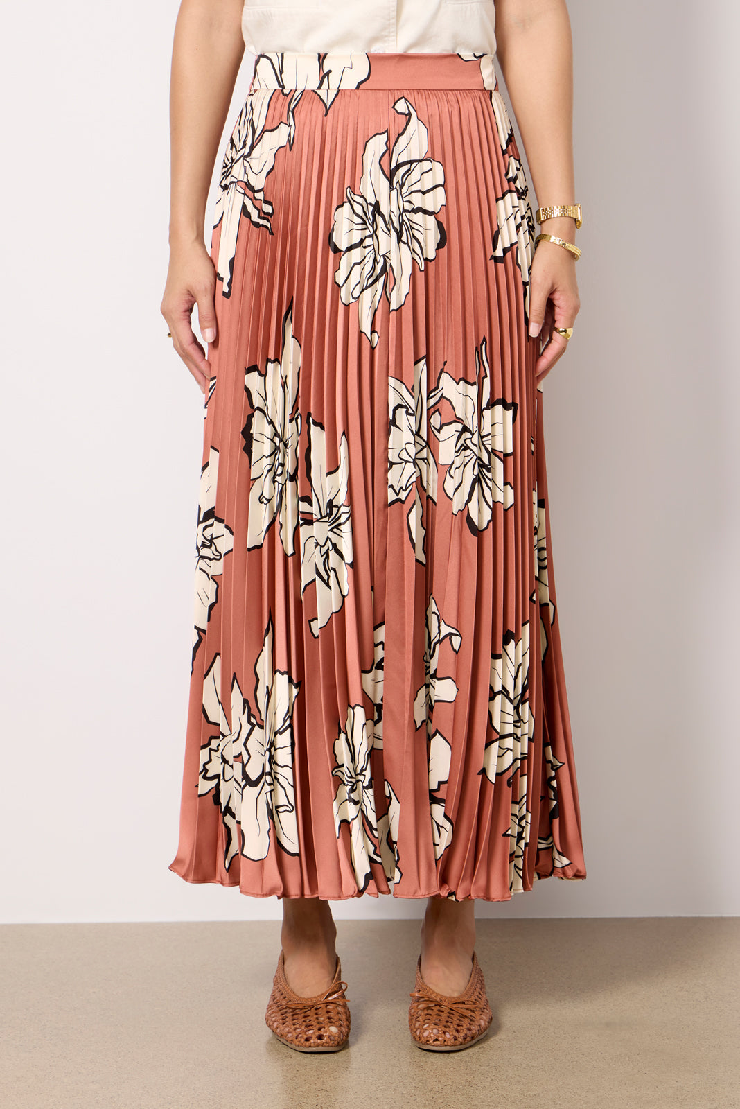 Satin Pleated Midi Skirt