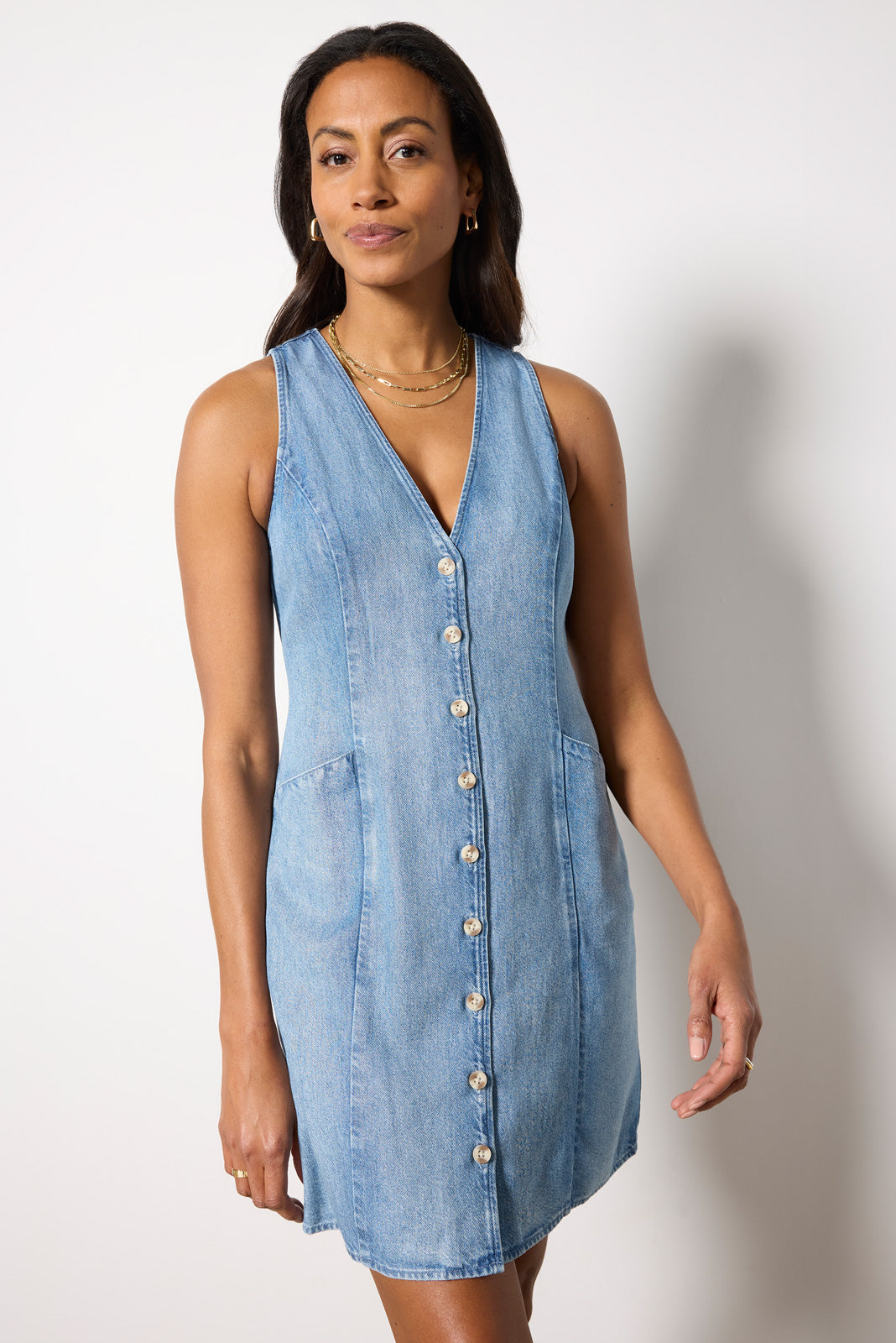 Denim Cinch Back Mini Dress