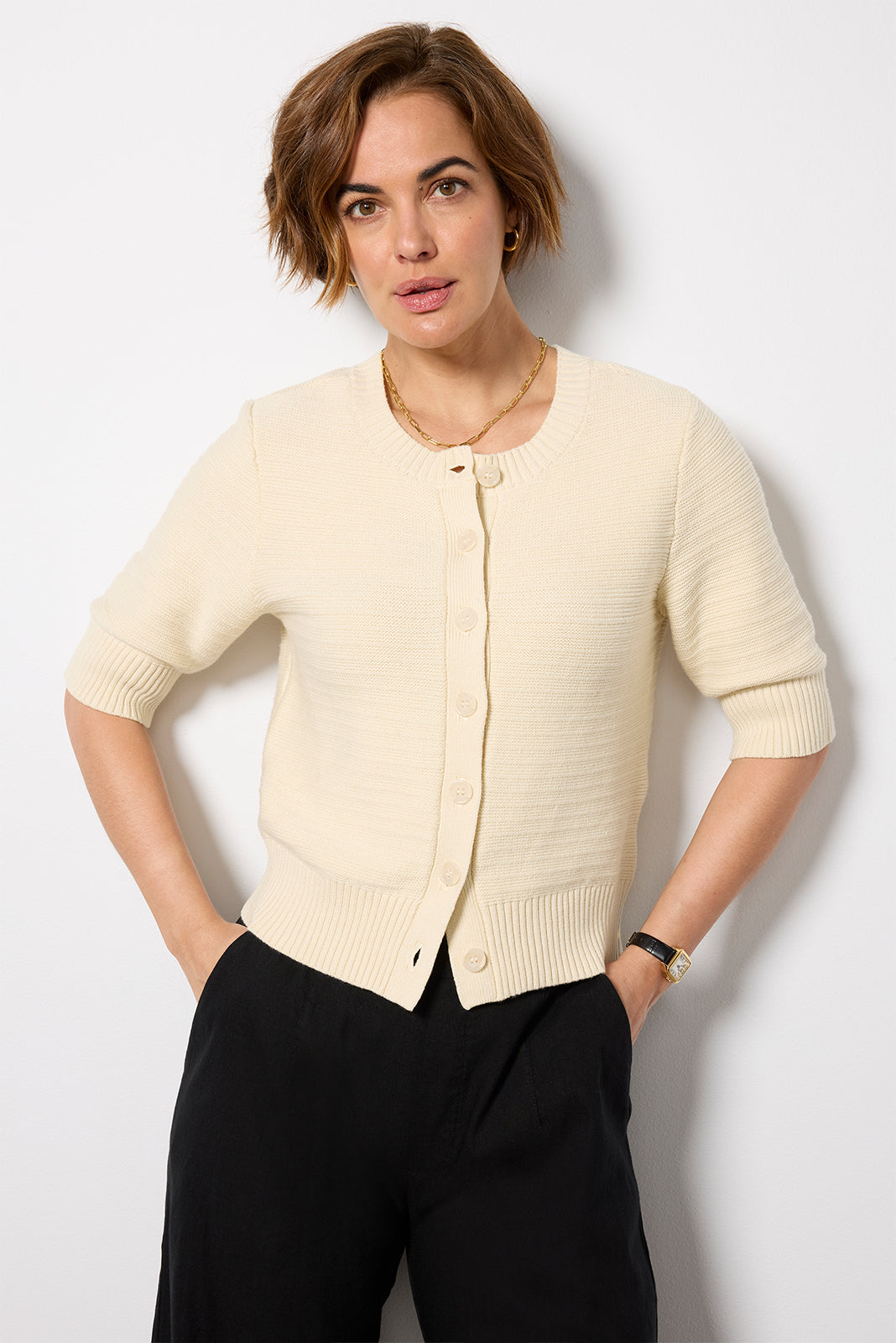 Textured Short Sleeve Cardi