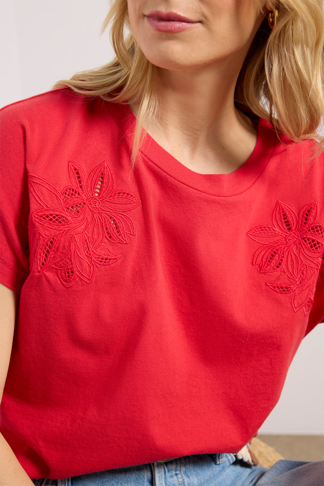 Everly Short Sleeve Cut Work Tee