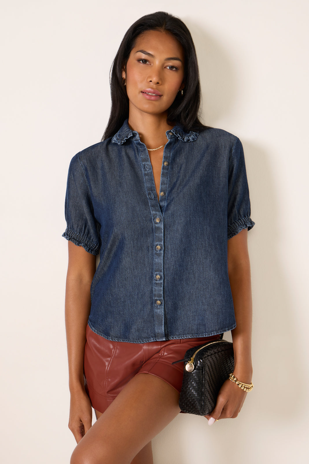 Ruffle Denim Shirt