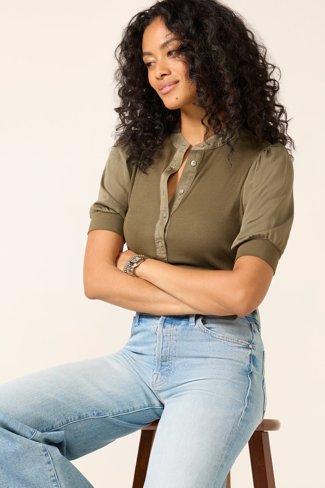 Short Sleeve Mixed Media Top