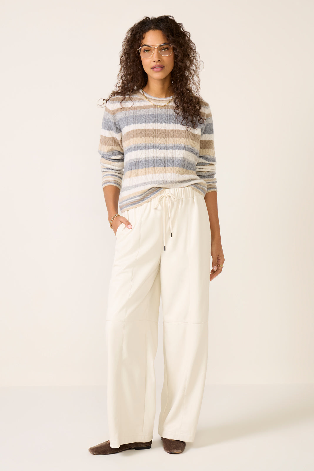 Lettie Striped Cable Cashmere Sweater