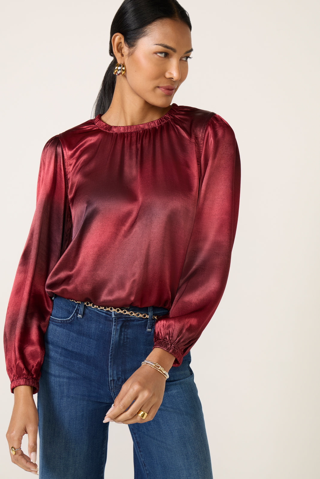 Gather Bottom Satin Blouse