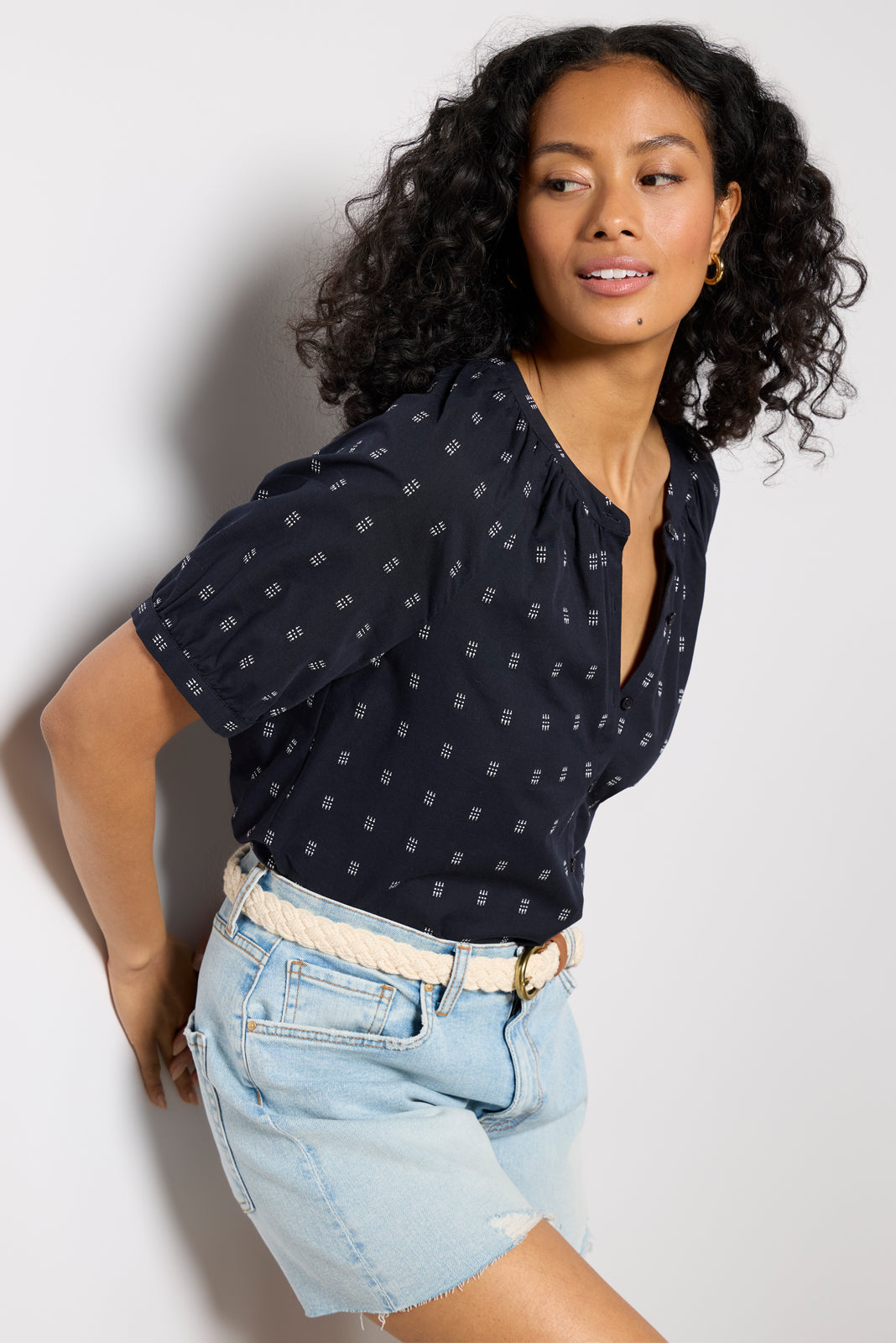 Fallon Split Neck Dobby Shirt