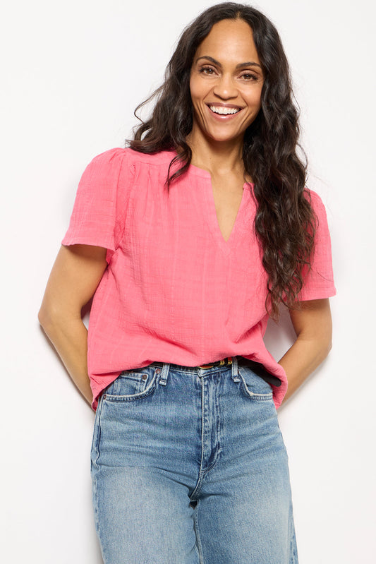 Shelby Textured Split Neck Top