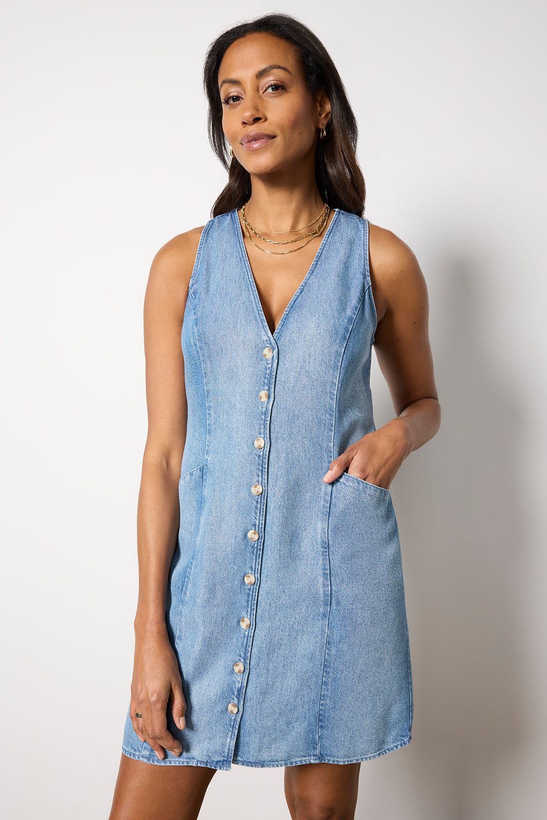 Denim Cinch Back Mini Dress