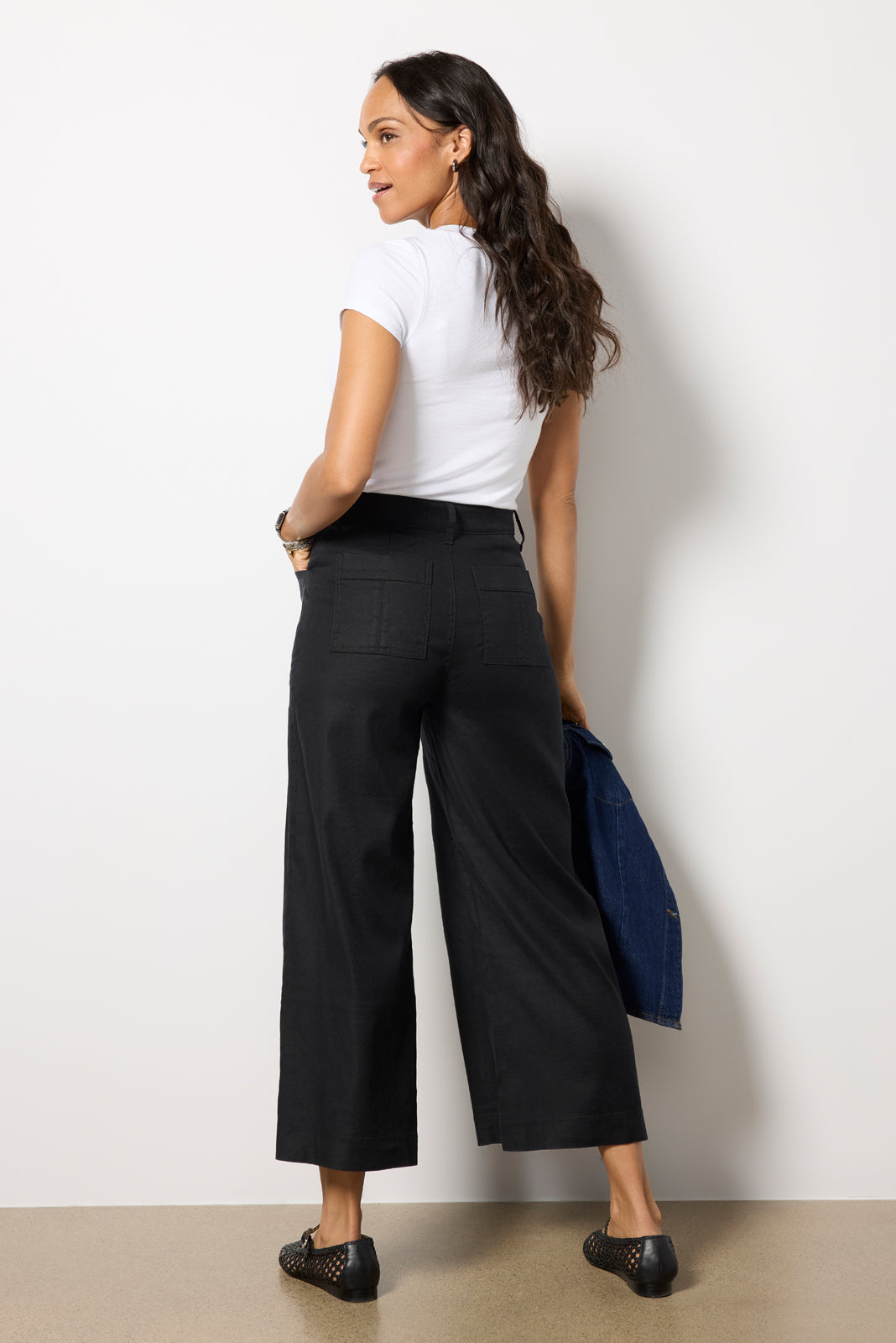 Joelle Stretch Linen Cropped Wide Leg