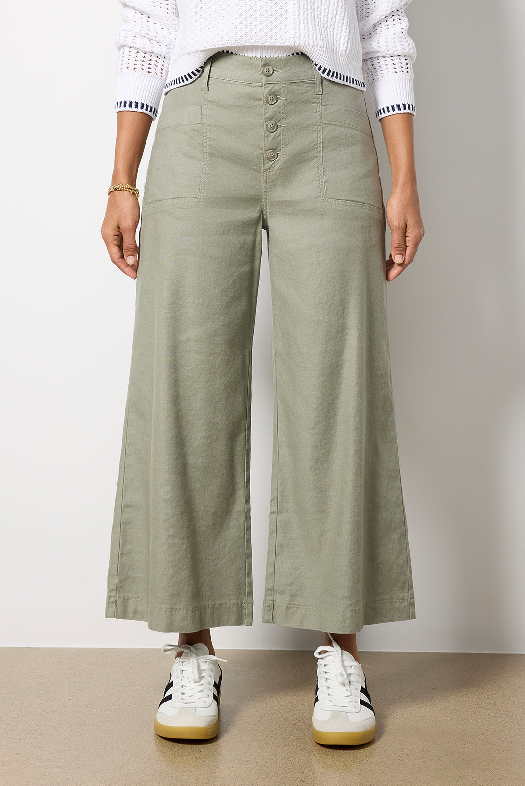 Joelle Stretch Linen Cropped Wide Leg