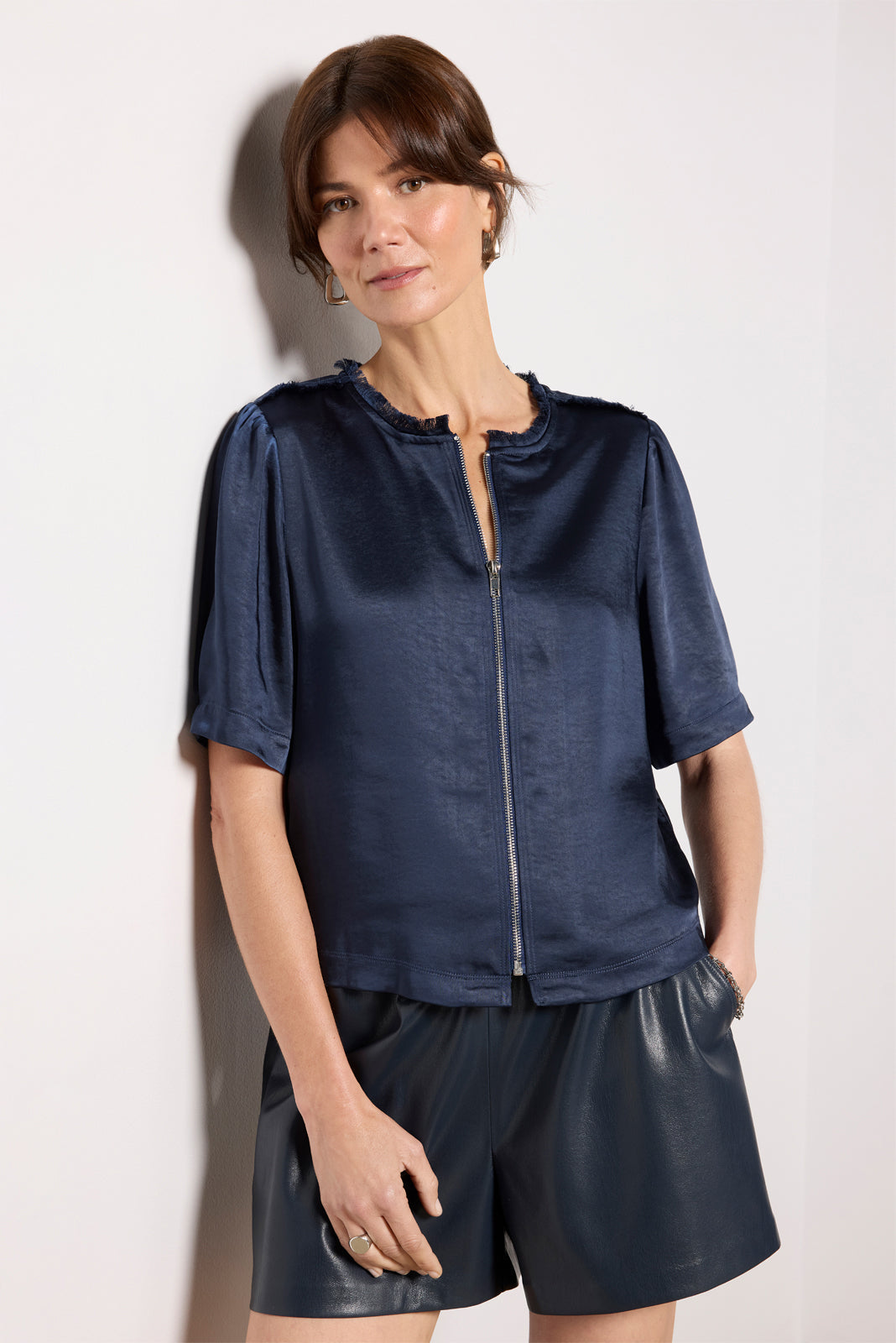 Tilly Satin Zip Up Top