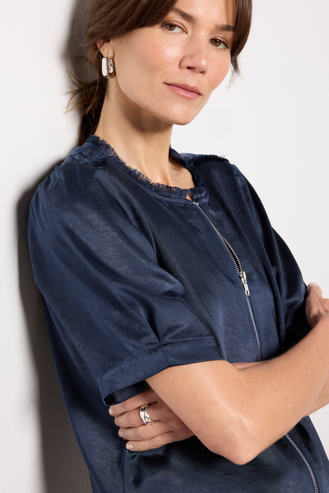 Tilly Satin Zip Up Top