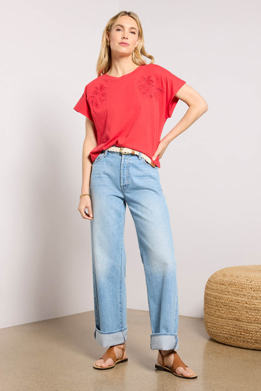 Everly Short Sleeve Cut Work Tee