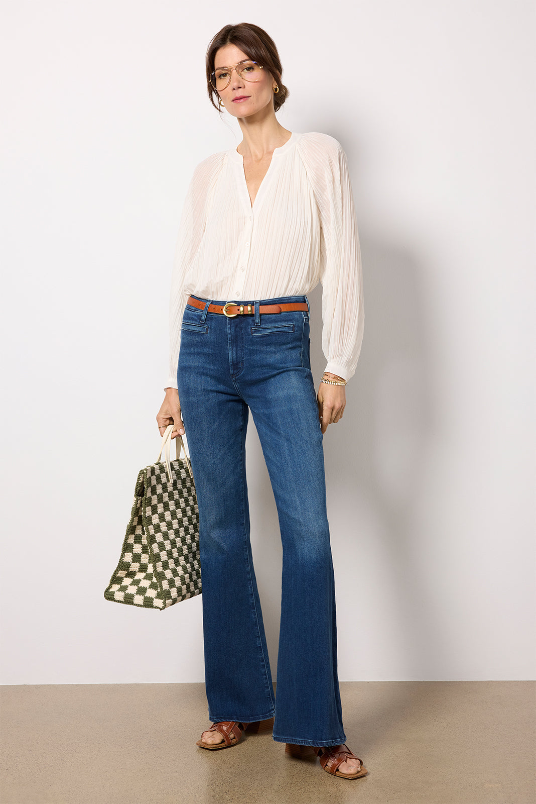 Long Sleeve Pleated Blouse