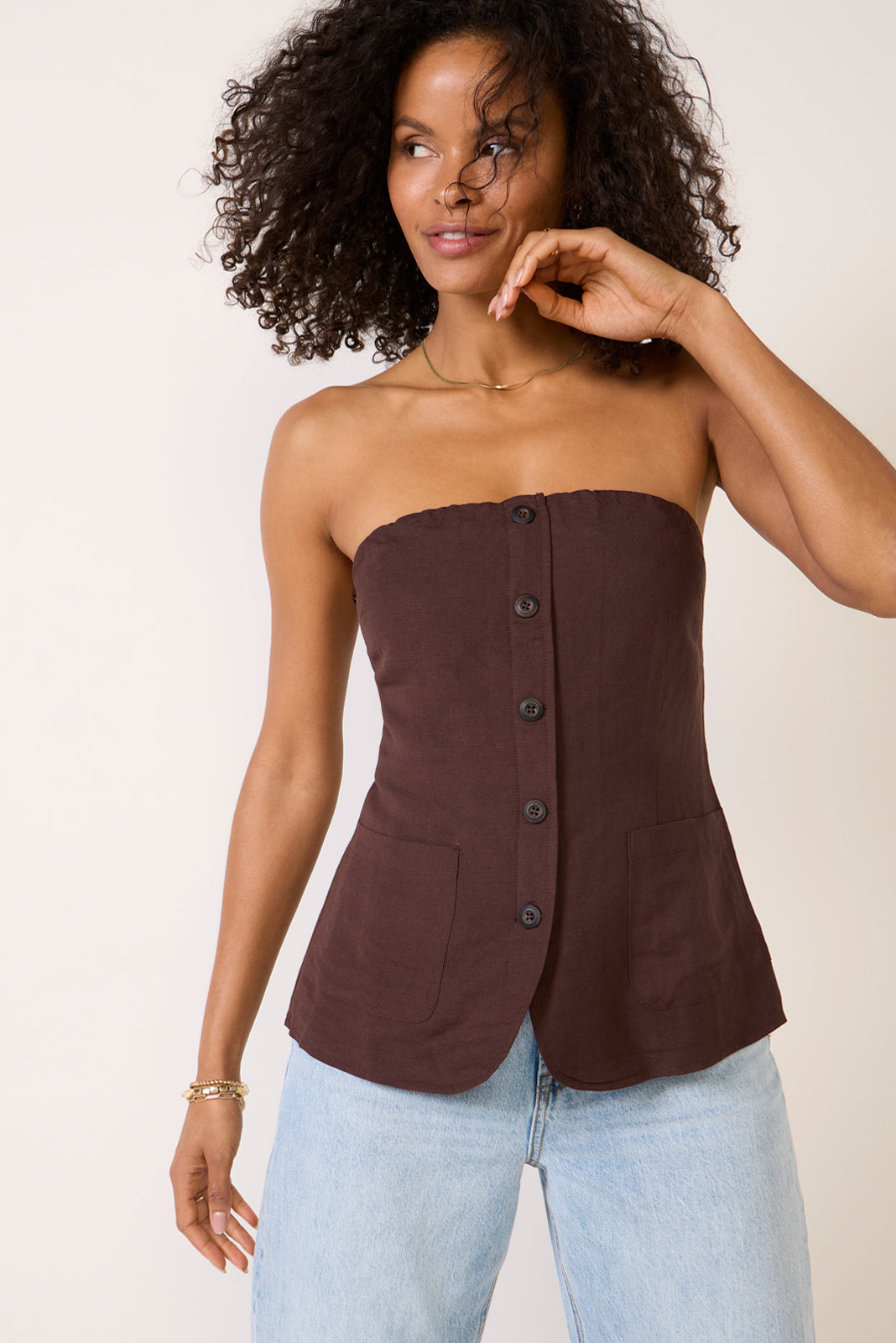 Kai Strapless Button Front Top