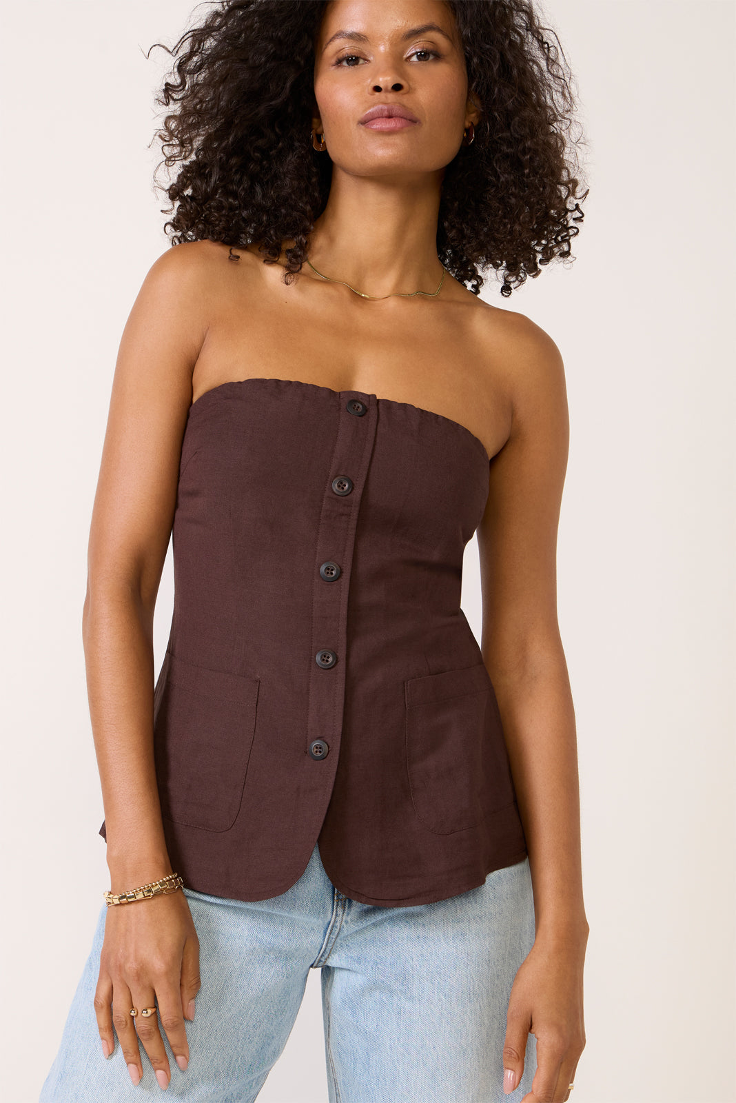 Kai Strapless Button Front Top