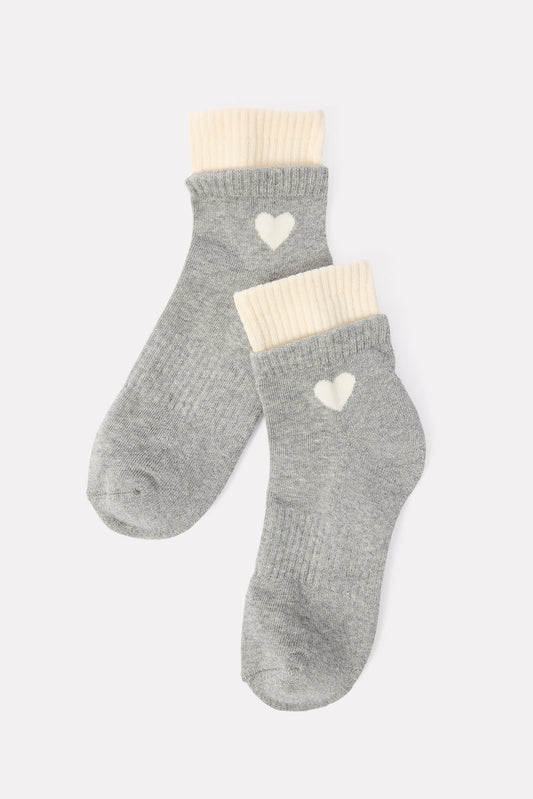 Heart Double Cuff Quarter Sock