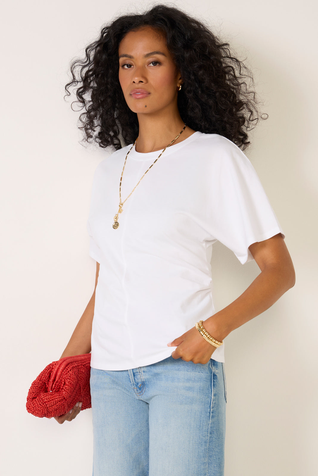 Shirred Waist Dolman Tee