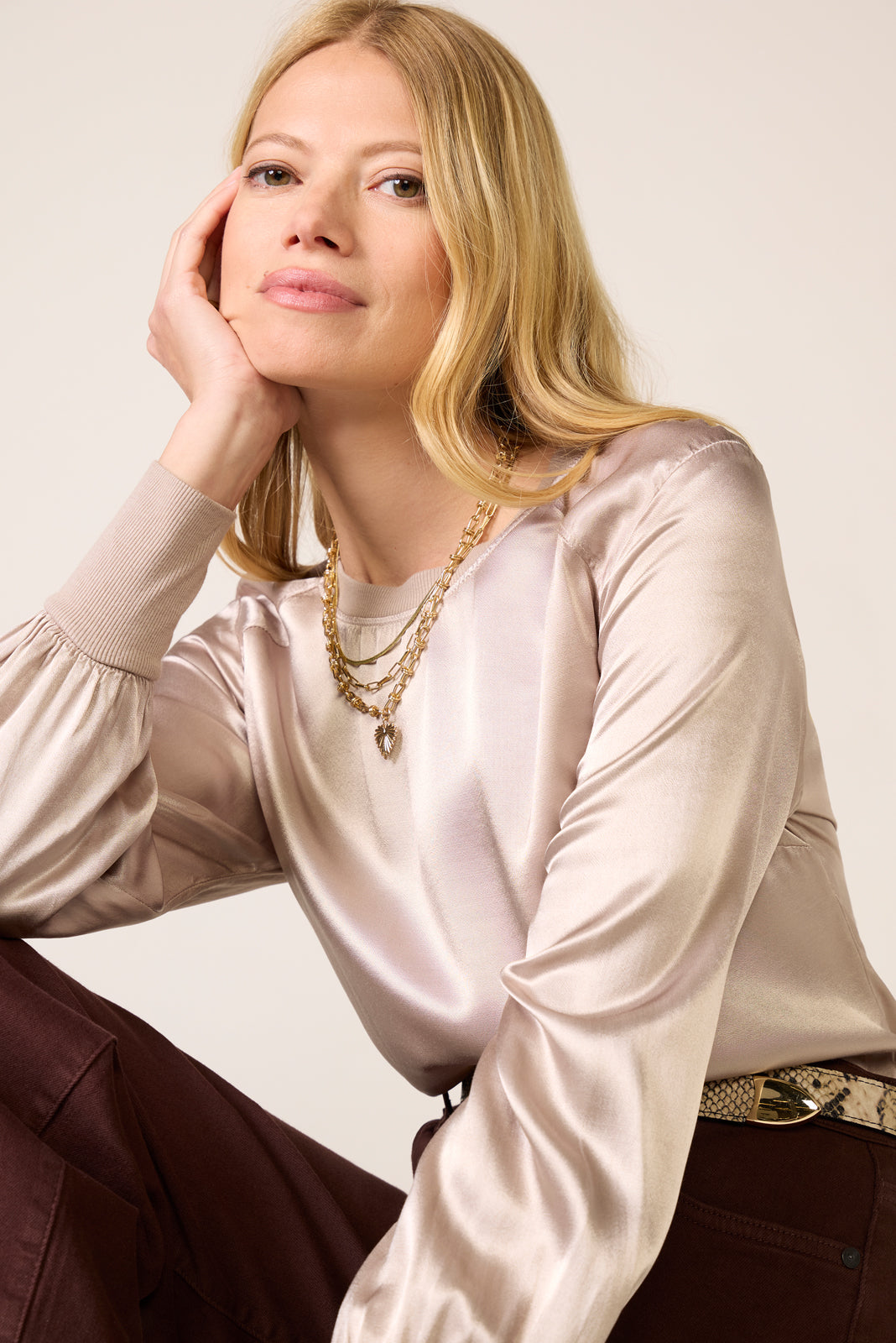 City Satin Long Sleeve Top