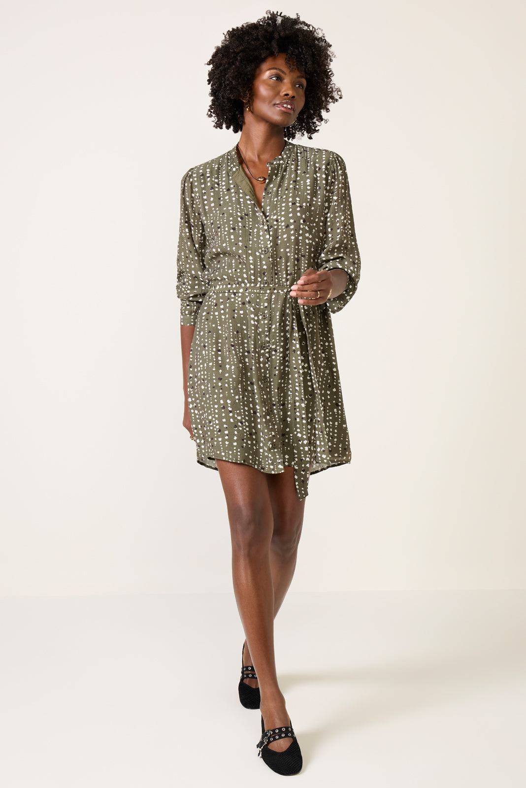 Puff Sleeve Belted Shirt Dress