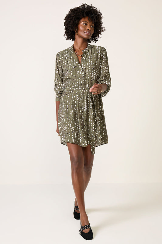 Puff Sleeve Belted Shirt Dress