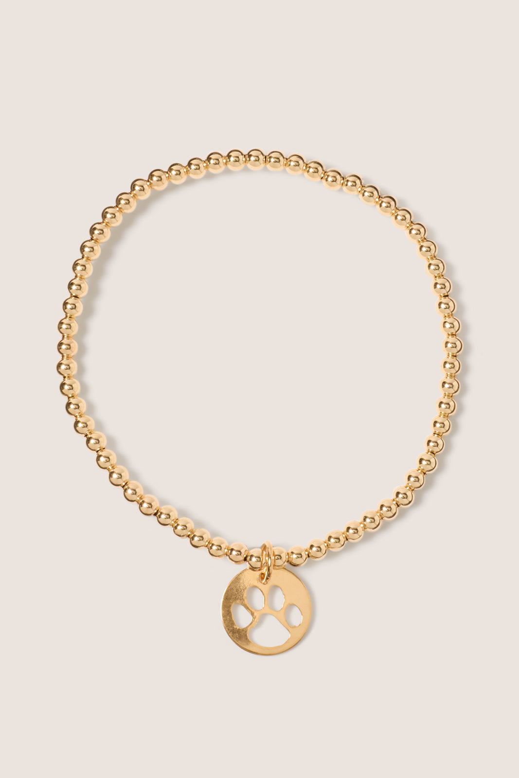 Classic Gold 3mm Bead Bracelet - Paw Print Gold Disk