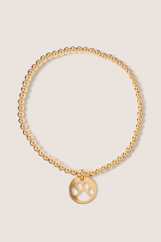 Classic Gold 3mm Bead Bracelet - Paw Print Gold Disk