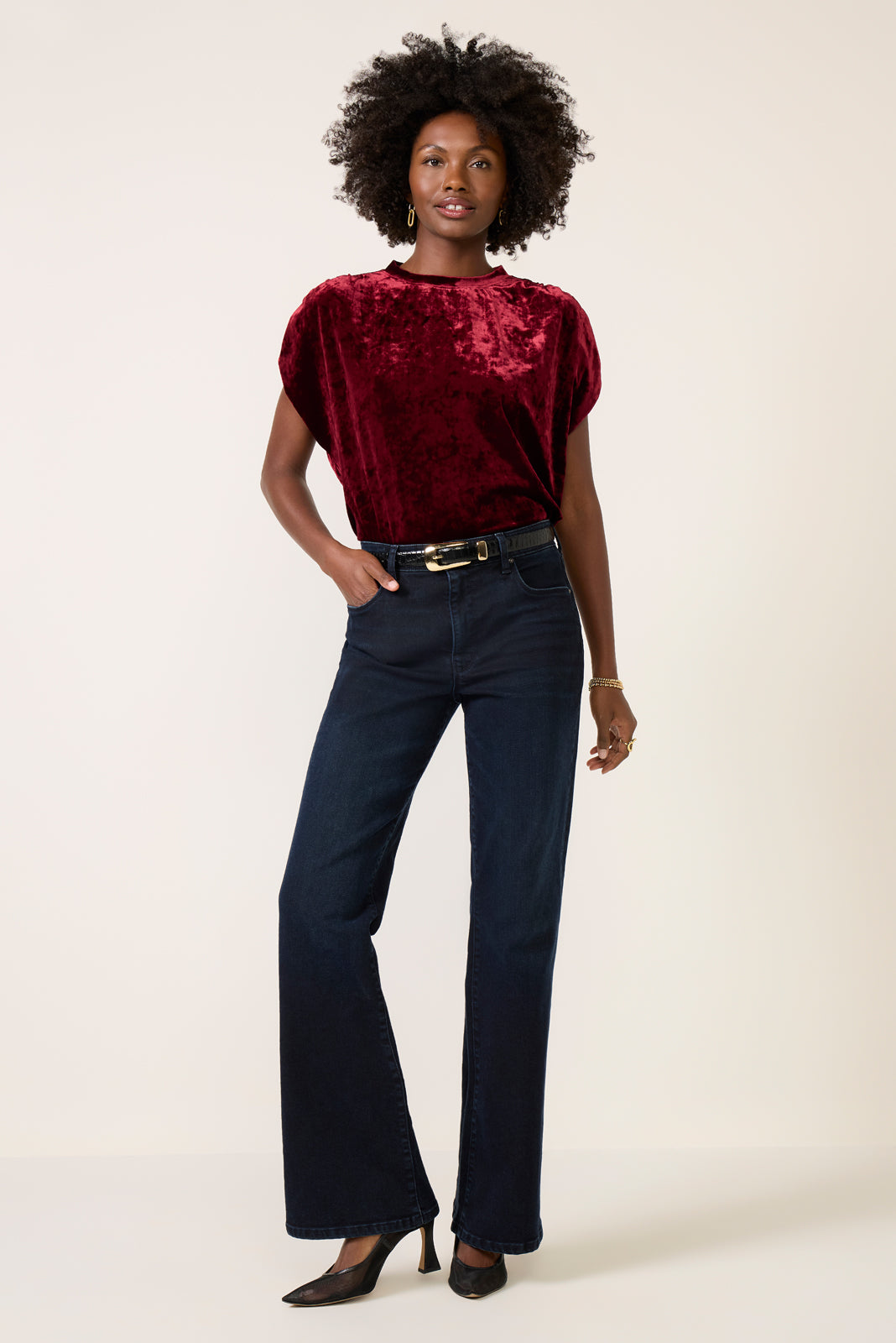 Acacia Velvet Shirred Shoulder Tee