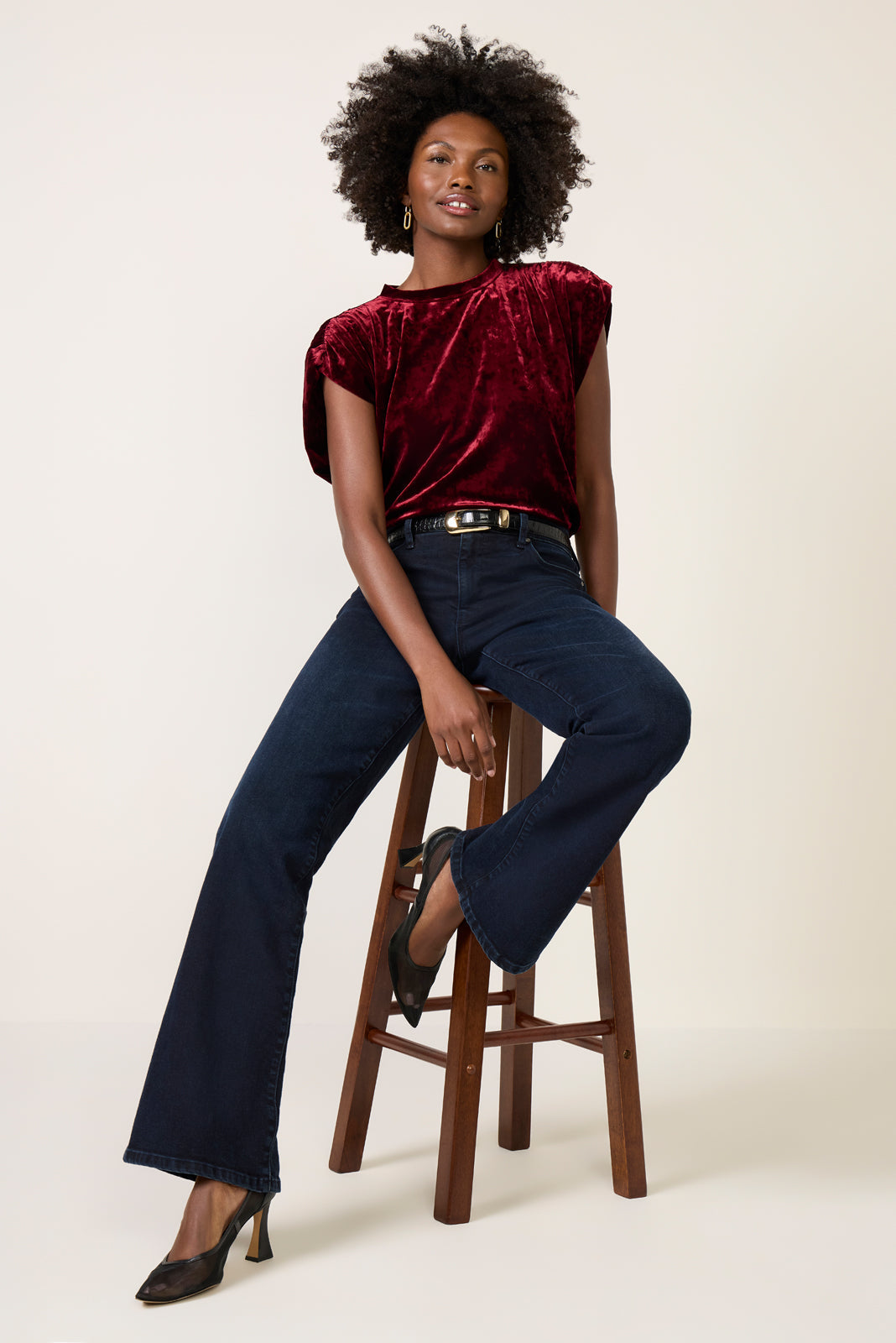 Acacia Velvet Shirred Shoulder Tee