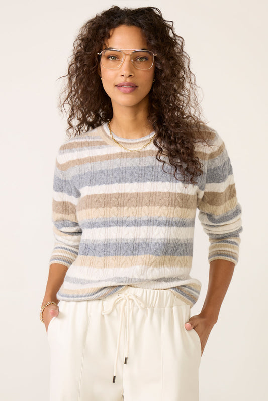 Lettie Striped Cable Cashmere Sweater