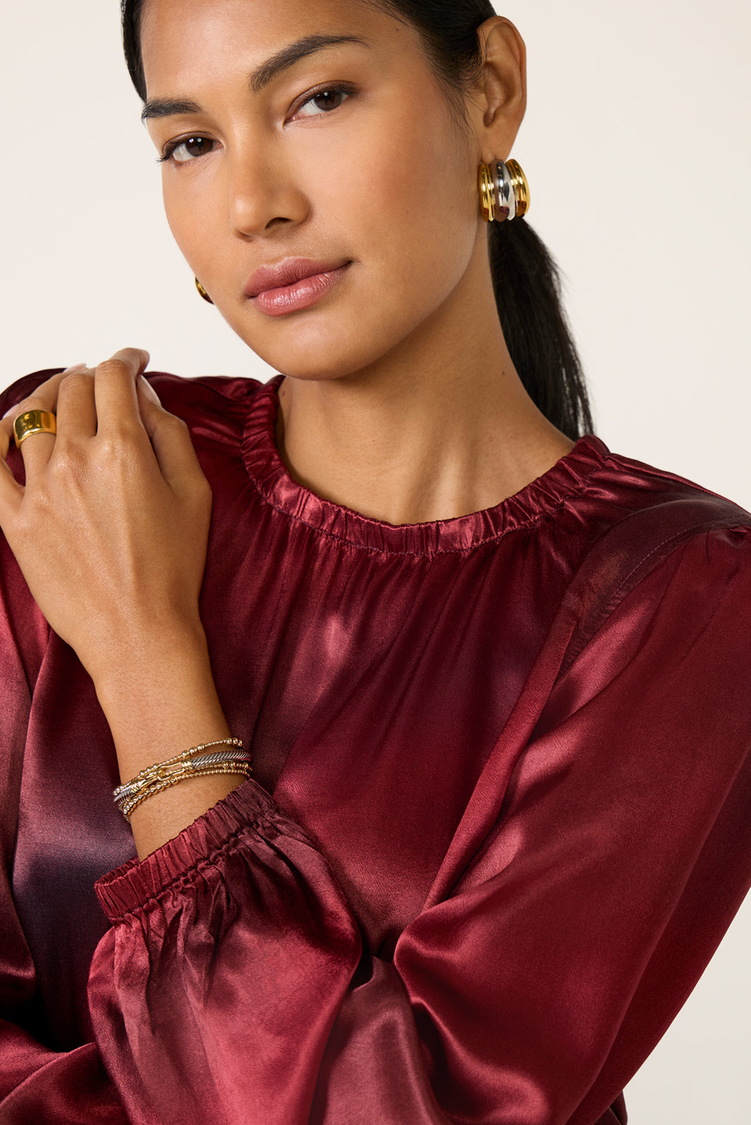 Gather Bottom Satin Blouse