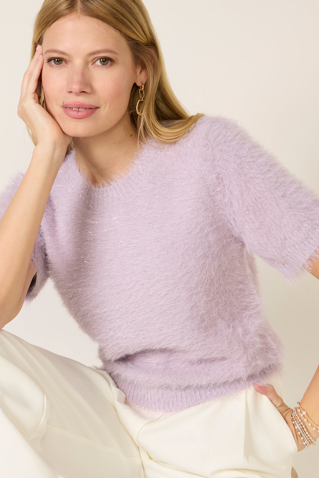 Robbie Eyelash Metallic Sweater Tee