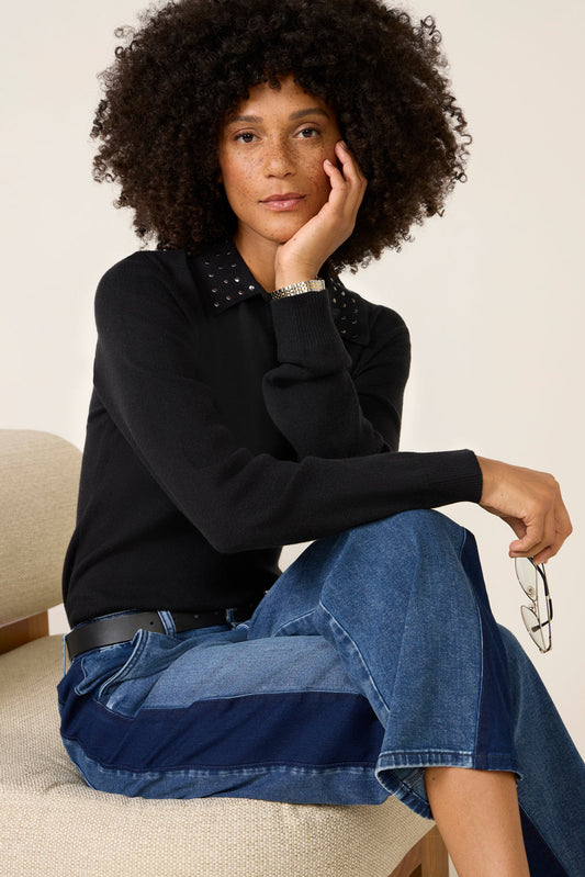 Matty Studded Collar Polo Sweater