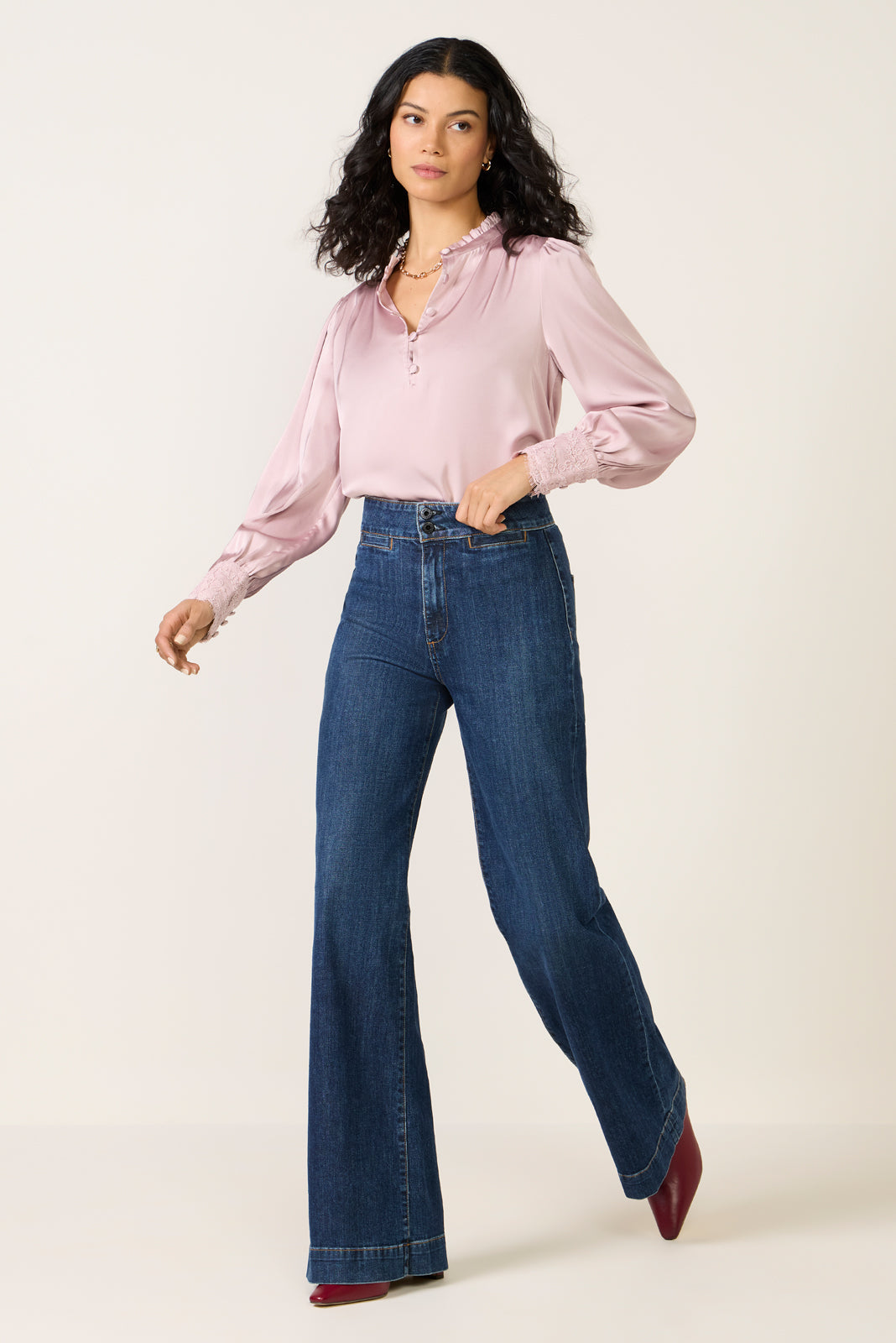 Kennedy Lace Cuff Satin Top