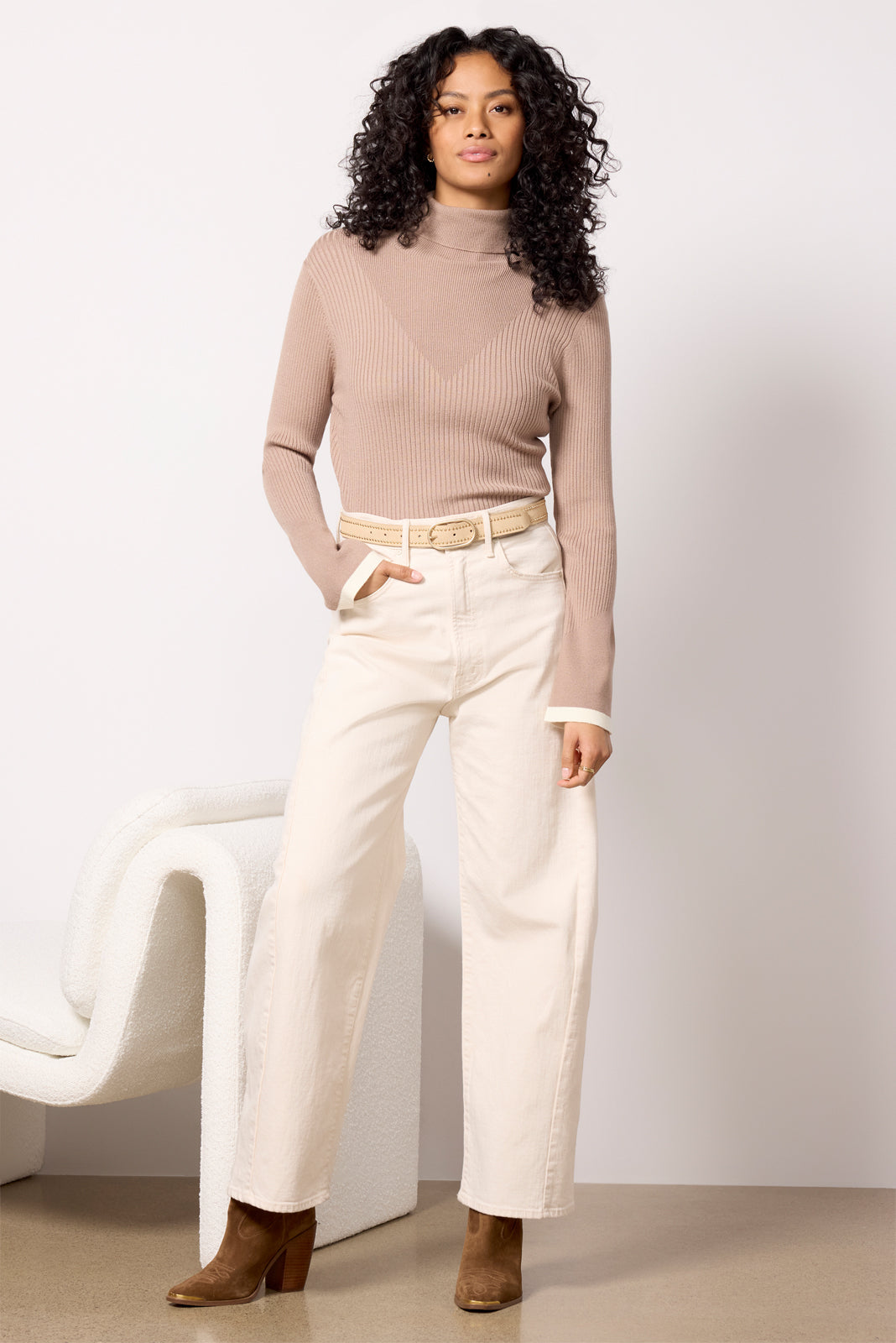 Ravena Rib Knit High Neck Top