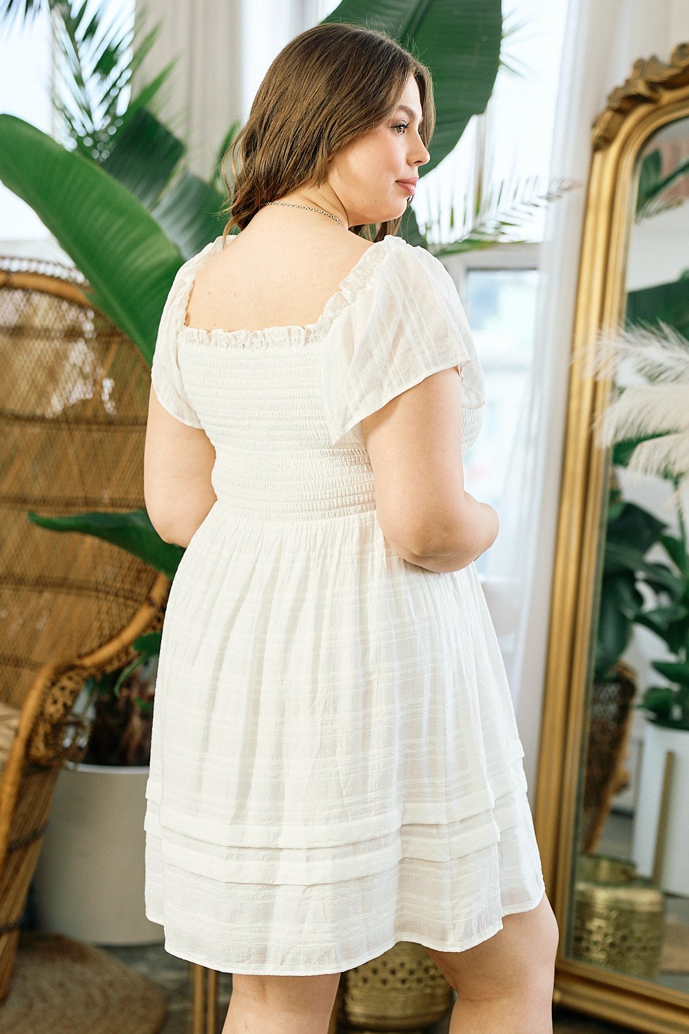 Plus Size Smocked Bodice Short Dress